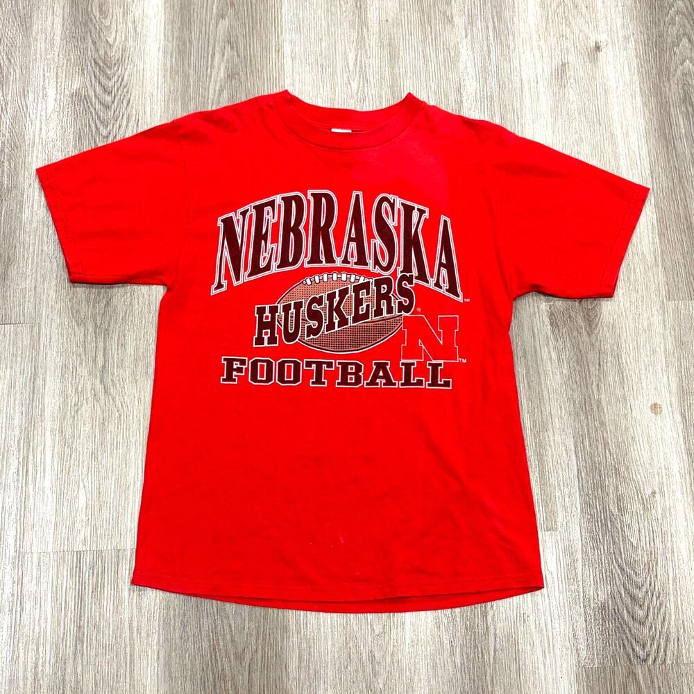 Vintage 90s Nebraska Huskers Football T-Shirt Men's Size Large Logo 7 Red